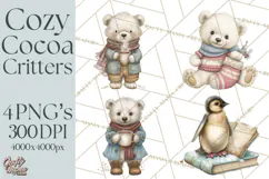 Hot Cocoa Critters Winter Animals Clip Art PNG Graphics Product Image 1