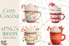 Hot Cocoa Mugs Clipart PNG Graphics, Cozy Christmas Png Product Image 1