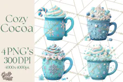 Hot Cocoa Mugs Clipart PNG Graphics, Cozy Christmas Png Product Image 1