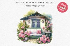 Cozy Cottagecore House Vintage English Romantic Cottage PNG Nursery wall art card making collage printable decor junk journal sublimation Scrapbooking  watercolor Cozy Cottagecore House Vintage English Romantic floral garden Cottage PNG clipart