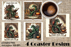 Fantasy Dragon Book Coasters | Cozy Fall Dragon Sublimation Product Image 1