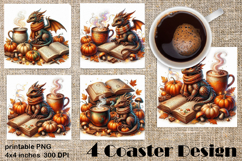 Fantasy Dragon Book Coasters | Cozy Fall Dragon Sublimation Product Image 1