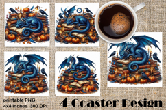 Fantasy Dragon Book Coasters | Cozy Fall Dragon Sublimation Product Image 1