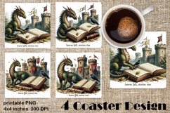 Fantasy Dragon Book Coasters | Cozy Fall Dragon Sublimation Product Image 1