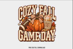 Cozy Fall Game Day PNG, Football Pumpkin Autumn Sublimation Product Image 1