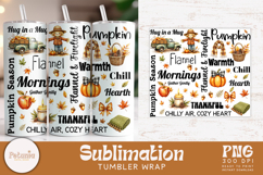 Fall tumbler wrap bundle with 10 cozy autumn sublimation PNG designs featuring pumpkins, leaves, quotes, harvest elements perfect for sublimation printing on 20oz tumblers.