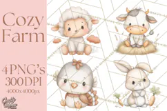Farm Animal Clipart PNG, Cozy Barnyard Illustrations Product Image 1