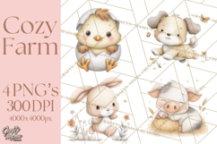 Farm Animal Clipart PNG, Cozy Barnyard Illustrations Product Image 1