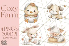 Farm Animal Clipart PNG, Cozy Barnyard Illustrations Product Image 1