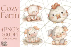 Farm Animal Clipart PNG, Cozy Barnyard Illustrations Product Image 1