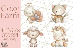 Farm Animal Clipart PNG, Cozy Barnyard Illustrations Product Image 1