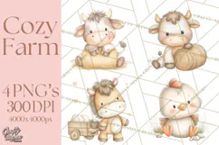 Farm Animal Clipart PNG, Cozy Barnyard Illustrations Product Image 1