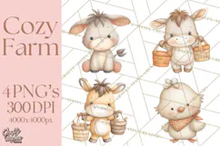 Farm Animal Clipart PNG, Cozy Barnyard Illustrations Product Image 1