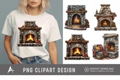 Watercolor Cozy Fireplace Clipart Product Image 1