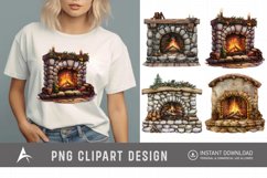 Watercolor Cozy Fireplace Clipart Product Image 1
