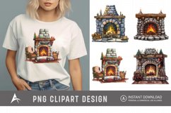 Watercolor Cozy Fireplace Clipart Product Image 1