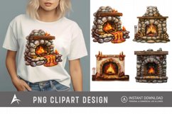 Watercolor Cozy Fireplace Clipart Product Image 1