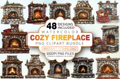 Watercolor Cozy Fireplace Clipart Bundle Product Image 1