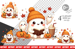 Cozy Reading Ghost Clipart Product Image 1