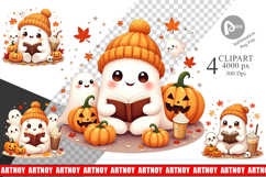 Cozy Reading Ghost Clipart Product Image 1
