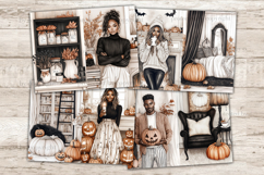 GlamArtZhanna, Cozy Halloween Junk Journal Paper, Spooky Junk Journal Pages, Creepy Collage Sheet, Creepy Scrapbook Paper, African American Girl Junk Journal Kit, Cute Halloween Journal Card, Girl With Pumpkin Journaling Pages, Cozy Halloween Ephemera, Wi