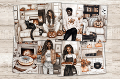 GlamArtZhanna, Cozy Halloween Junk Journal Paper, Spooky Junk Journal Pages, Creepy Collage Sheet, Creepy Scrapbook Paper, African American Girl Junk Journal Kit, Cute Halloween Journal Card, Girl With Pumpkin Journaling Pages, Cozy Halloween Ephemera, Wi