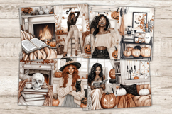 GlamArtZhanna, Cozy Halloween Junk Journal Paper, Spooky Junk Journal Pages, Creepy Collage Sheet, Creepy Scrapbook Paper, African American Girl Junk Journal Kit, Cute Halloween Journal Card, Girl With Pumpkin Journaling Pages, Cozy Halloween Ephemera, Wi