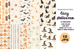 Cozy Halloween Seamless Pattern Watercolor Graphics 10 JPG Product Image 1