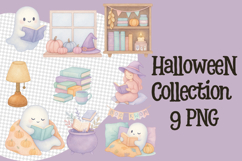 Cozy Halloween Ghost Reading Pastel Witch Autumn Decor Product Image 1
