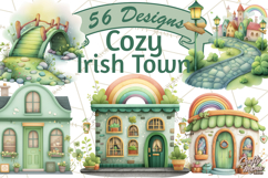 St Patrick’s Day Storybook Town Clipart Irish Village PNG Product Image 1