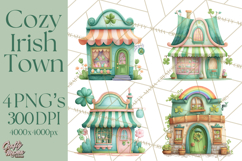 St Patrick’s Day Storybook Town Clipart Irish Village PNG Product Image 1