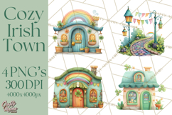 St Patrick’s Day Storybook Town Clipart Irish Village PNG Product Image 1