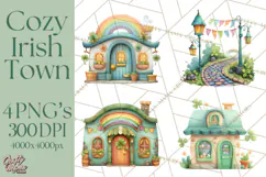 St Patrick’s Day Storybook Town Clipart Irish Village PNG Product Image 1