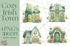 St Patrick’s Day Storybook Town Clipart Irish Village PNG Product Image 1