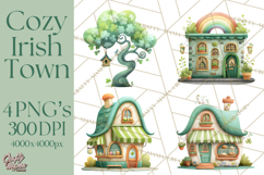 St Patrick’s Day Storybook Town Clipart Irish Village PNG Product Image 1