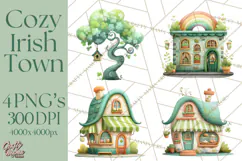 St Patrick’s Day Storybook Town Clipart Irish Village PNG Product Image 1