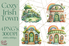 St Patrick’s Day Storybook Town Clipart Irish Village PNG Product Image 1