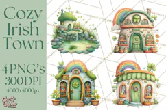 St Patrick’s Day Storybook Town Clipart Irish Village PNG Product Image 1