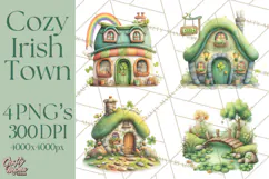 St Patrick’s Day Storybook Town Clipart Irish Village PNG Product Image 1
