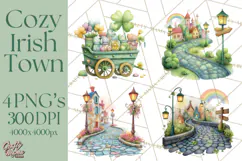 St Patrick’s Day Storybook Town Clipart Irish Village PNG Product Image 1