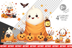 Kawaii Cozy Ghost Clipart Product Image 1
