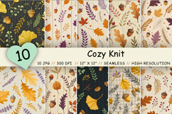 cozy knit botanicals, hygge seamless pattern, autumn foliage design, cable knit background, oak leaf motif, textured botanical print, warm sweater pattern, seasonal comfort design, fireplace floral art, rustic woodland knit