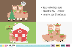 Cozy llama family clipart with winter accessories, designed for Christmas projects.