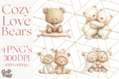 Cozy Woodland Love Bears Clipart, Baby Forest Animals Png Product Image 1