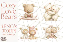 Cozy Woodland Love Bears Clipart, Baby Forest Animals Png Product Image 1