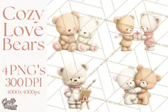 Cozy Woodland Love Bears Clipart, Baby Forest Animals Png Product Image 1