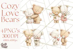 Cozy Woodland Love Bears Clipart, Baby Forest Animals Png Product Image 1
