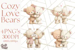 Cozy Woodland Love Bears Clipart, Baby Forest Animals Png Product Image 1