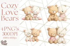 Cozy Woodland Love Bears Clipart, Baby Forest Animals Png Product Image 1