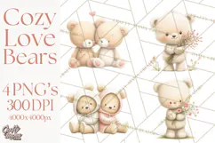Cozy Woodland Love Bears Clipart, Baby Forest Animals Png Product Image 1